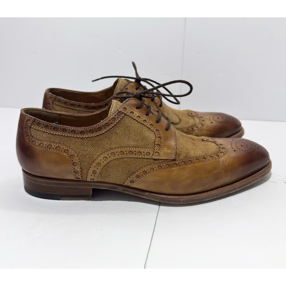 Magnanni Artea Spectator Burlap Brogue Wingtip Loafers 15113 Men's Size 9 Dress - Picture 2 of 14